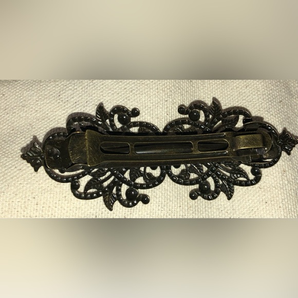 Two Ornate Burnished Brass Tone Metal Barrettes - Picture 3 of 9